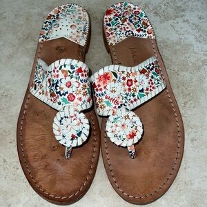 Jack Rogers Jack White Floral Whipstitch Flat Sandal - Size 11M